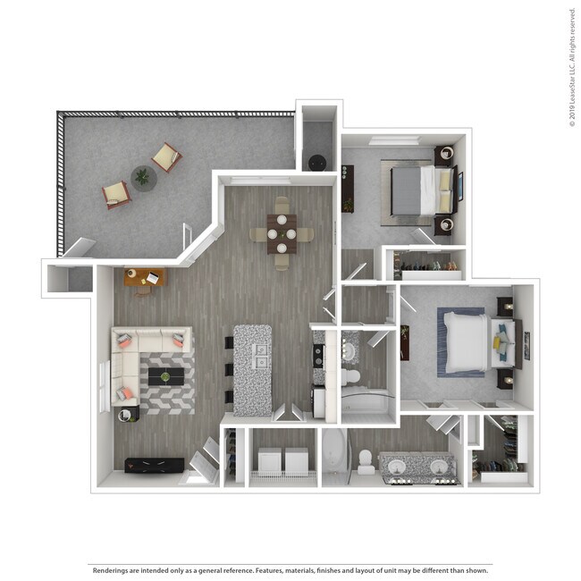 2 Bed 2 Bath 1498 SqFt (1186 Net)  3019 floor plan